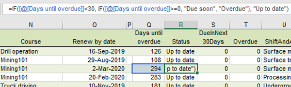 A formula converts a date to the text Due Soon, Overdue or Up To Date